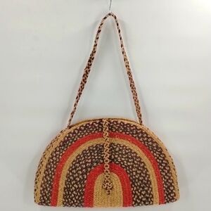 Rainbow shape rattan straw woven boho beach bag